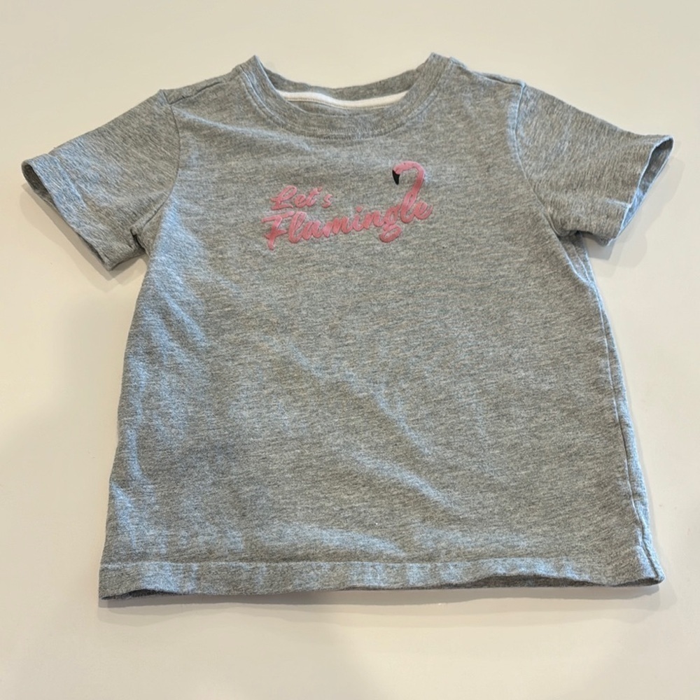 Janie and Jack Gray Kids T-Shirt Pink Flamingo